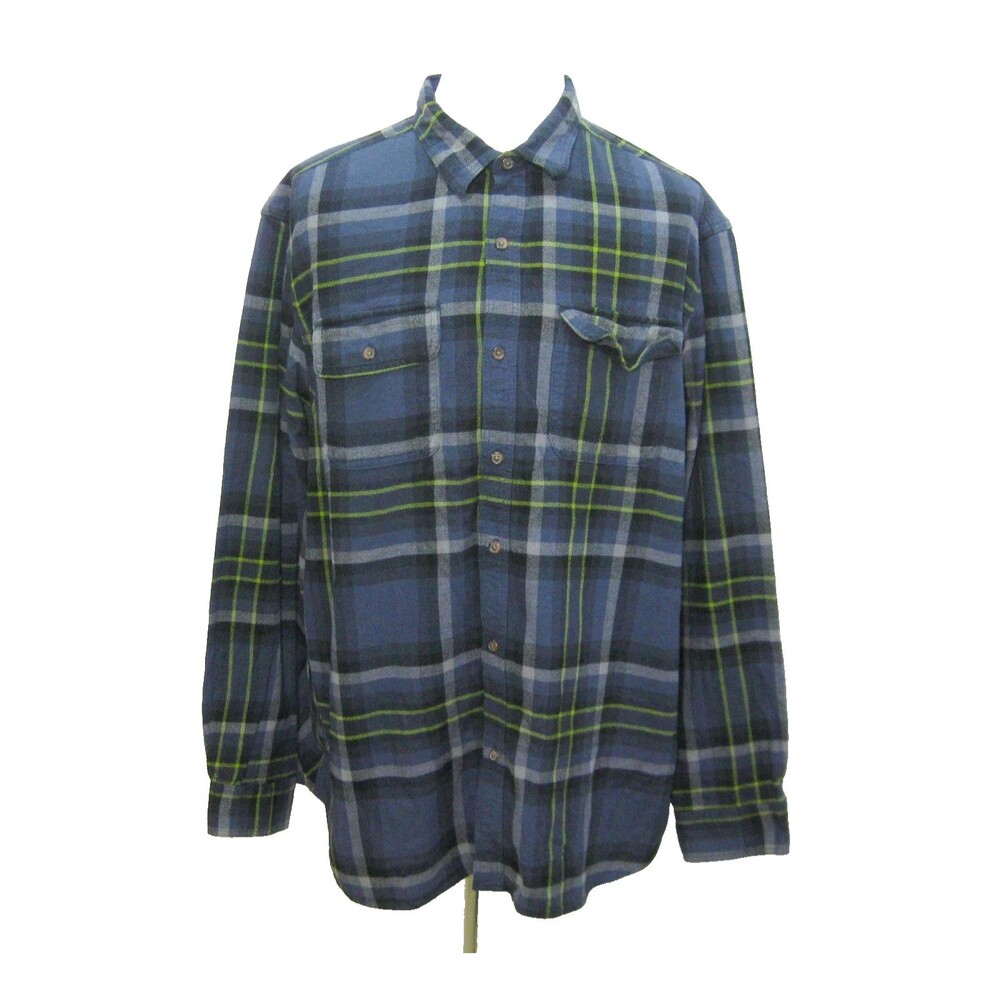 Old Navy 3XLT Flannel Shirt Mens Blue Plaid Button Front Shirt 100% Cotton